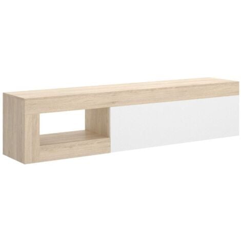 Mobelcenter - Mueble de TV Lebo Moderno con 1 Puerta 1 Hueco - Color Natural y Blanco Brillo - Ancho: 204 cm x Fondo: 42 cm x Alto: 48 cm (1338)