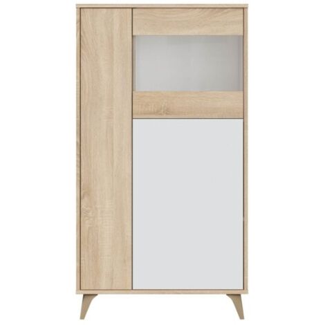 Mobelcenter - Mueble Vitrina Auxiliar Comedor 3 Puertas - Color Roble Canadian y Blanco Artik - Ancho: 77 cm x Fondo: 33 cm x Alto: 142 cm - (1235)