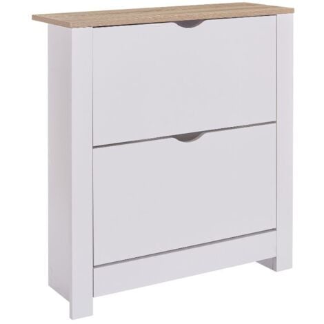MIROYTENGO Mobelcenter - Mueble Zapatero 2 Puertas - Blanco y Roble - Capacidad 16 Pares de Zapatos - Ancho: 73.5 cm x Fondo: 23.5 cm x Alto: 81 cm - (1197)