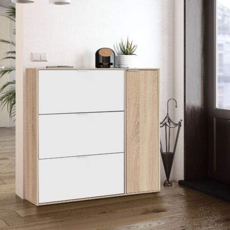 Mobelcenter - Mueble Zapatero Class 4 Puertas - Blanco y Roble Canadian - Capacidad 30 Pares de Zapatos - An: 106cm x F: 22cm x Al: 115cm (1267)