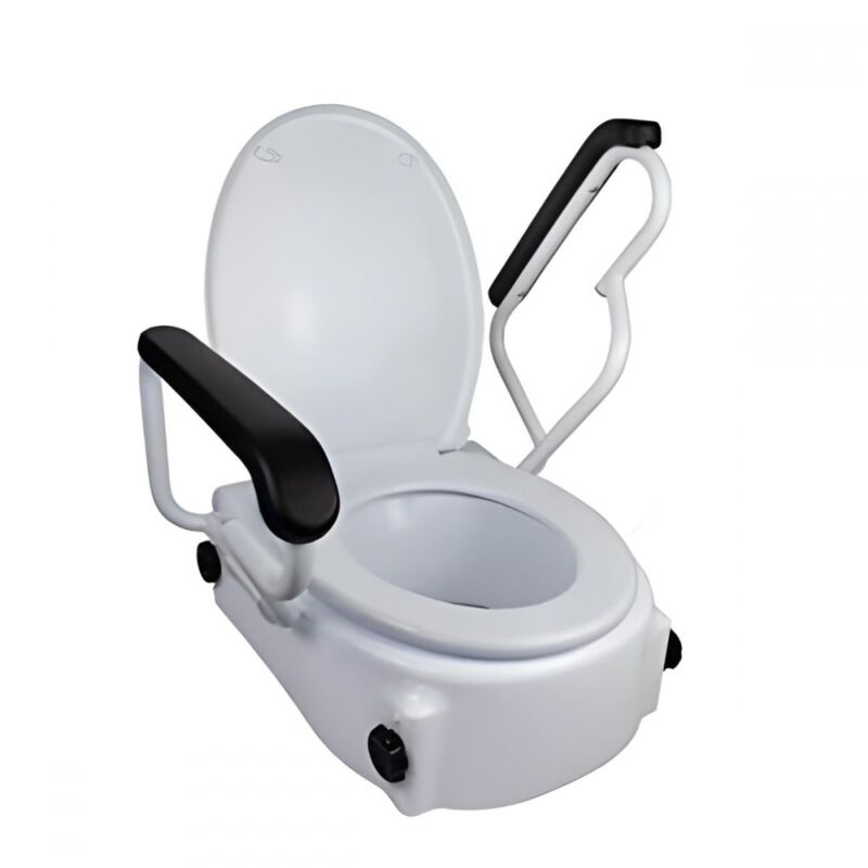 

Elevador WC | Con tapa | 17 cm | Regulable | Inclinable | Reposabrazos abatibles | Blanco | Tajo | Mobiclinic