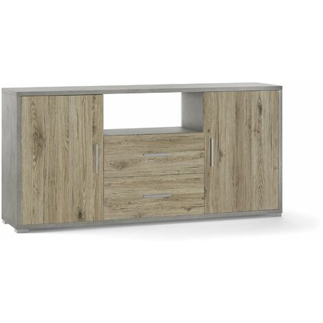 Mobile 2 Ante 2 Cassetti 174x84x41 cm Cemento/Rovere Naturale