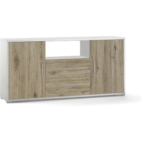 Mobile 2 Ante 2 Cassetti 174x84x41 cm Ossido Bianco/Rovere Naturale