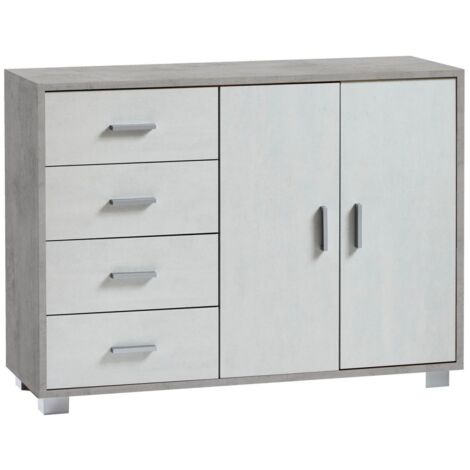 Mobile 2 Ante 4 Cassetti 116L x 41P x h86 – Finitura Cemento e Bianco Opaco – Sarmog