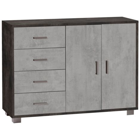 Mobile 2 Ante 4 Cassetti 116L x 41P x h86 – Finitura Nero Opaco e Cemento – Sarmog