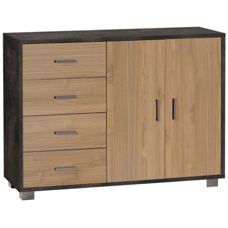 Mobile 2 Ante 4 Cassetti 116L x 41P x h86 – Finitura Nero Opaco e Legno Noce – Sarmog