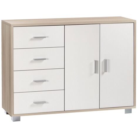 Mobile 2 Ante 4 Cassetti 116L x 41P x h86 – Finitura Olmo Chiaro e Bianco Fiammato – Sarmog