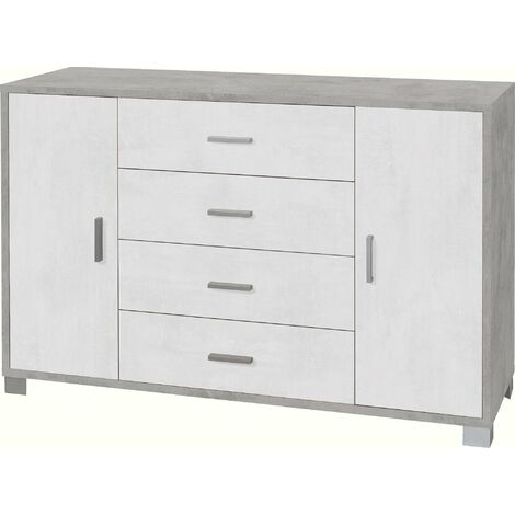 Mobile 2 Ante 4 Cassetti 136x86x41 cm Cemento/Ossido Bianco