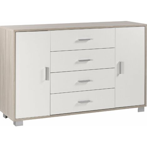 Mobile 2 Ante 4 Cassetti 136x86x41 cm Olmo Chiaro/Bianco Fiammato