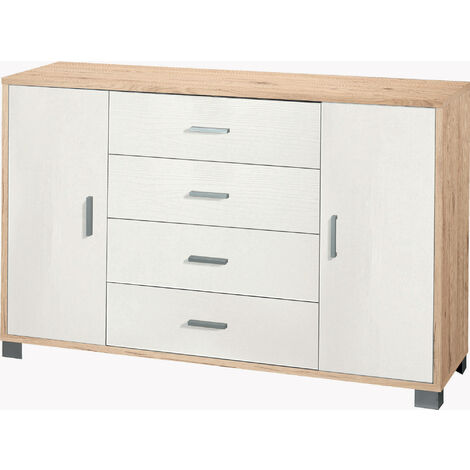 Mobile 2 Ante 4 Cassetti 136x86x41 cm Rovere Naturale/Bianco Fiammato