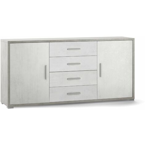 Mobile 2 Ante 4 Cassetti 174x84x41 cm Cemento/Ossido Bianco