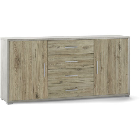 Mobile 2 Ante 4 Cassetti 174x84x41 cm Cemento/Rovere Naturale