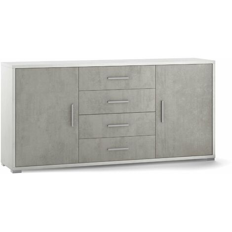 Mobile 2 Ante 4 Cassetti 174x84x41 cm Ossido Bianco/Cemento