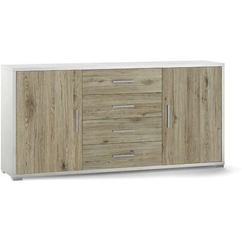 Mobile 2 Ante 4 Cassetti 174x84x41 cm Ossido Bianco/Rovere Naturale