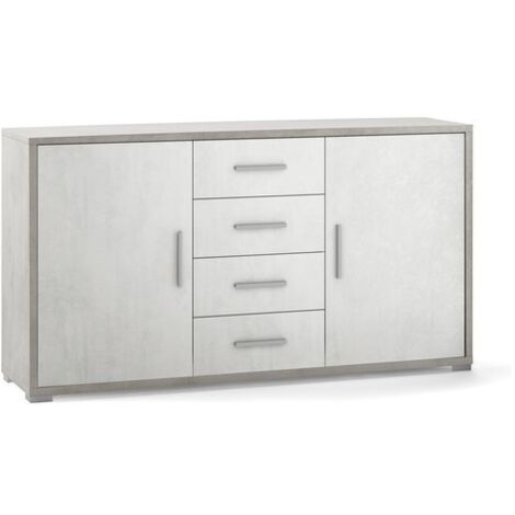 mobile 2 ante 4 cassetti cemento e bianco, 154x84x41 cm