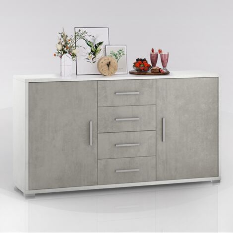 mobile 2 ante 4 cassetti cemento e bianco, 154x84x41 cm