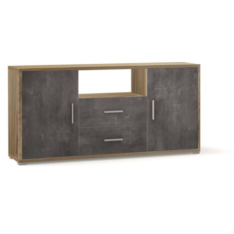 Mobile 2 Ante con 2 Cassetti Noce Nero Credenza Contenitore in Legno Tv