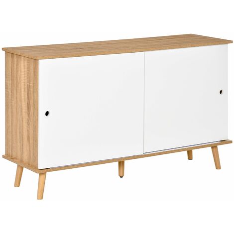 Madia Soggiorno 147x40 Cm – Bianco Opaco E Rovere Chiaro, Con 2 Ante Scorrevoli E 3 Cassetti - 2