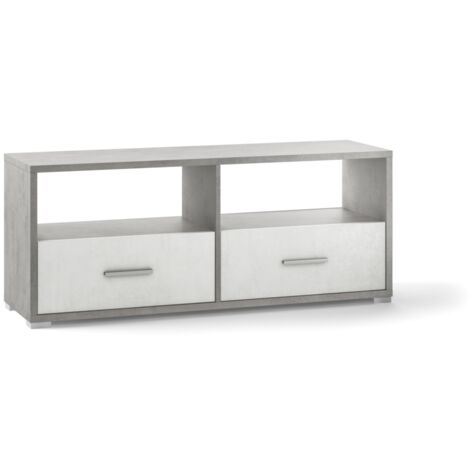 mobile 2 cassetti bianco e cemento, 139x57x41 cm