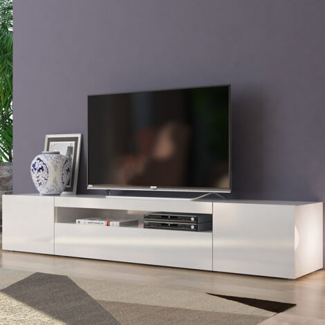 Mobile 200 Basso Bianco Moderno Porta TV Soggiorno con 2 Ante Ribalta