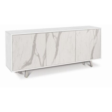 Mobile 3 Ante 177L x 41P x h74 – Finitura Bianco Opaco e Marmo Calacatta – Sarmog