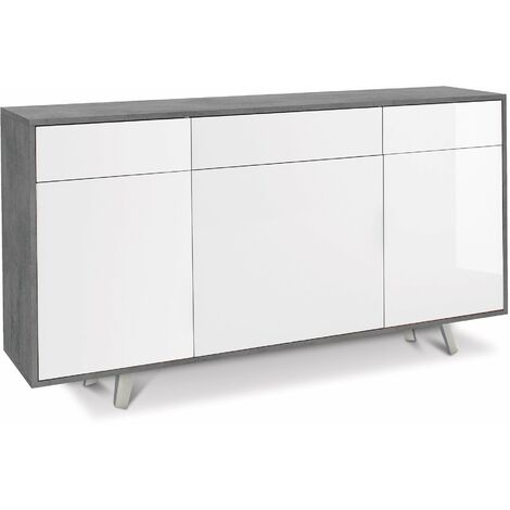 Mobile 3 Ante 3 Cassetti 164x92x41 cm Cemento/Bianco Lucido