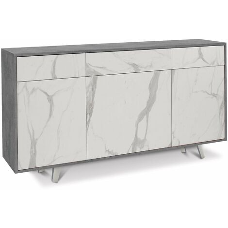 Mobile 3 Ante 3 Cassetti 164x92x41 cm Cemento/Marmo Calacatta
