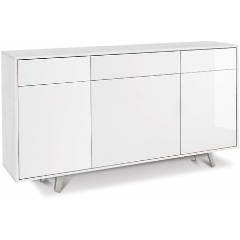 Mobile 3 Ante 3 Cassetti 164x92x41 cm Ossido Bianco/Bianco Lucido