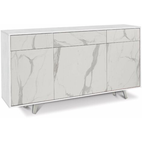Mobile 3 Ante 3 Cassetti 164x92x41 cm Ossido Bianco/Marmo Calacatta