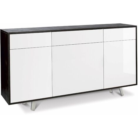 Mobile 3 Ante 3 Cassetti 164x92x41 cm Ossido Nero/Bianco Lucido
