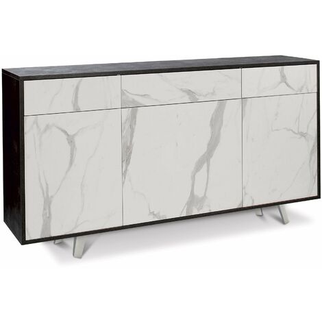 Mobile 3 Ante 3 Cassetti 164x92x41 cm Ossido Nero/Marmo Calacatta