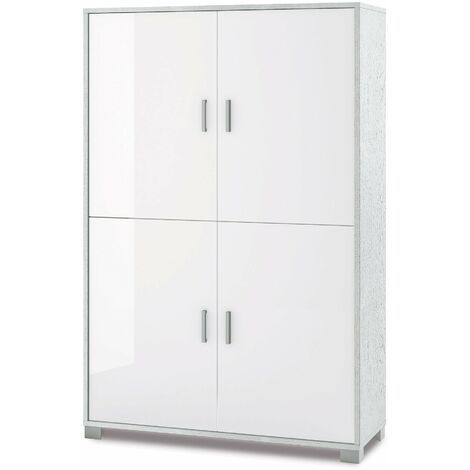 Mobile 4 Ante 107x162x41 cm Bianco Fiammato/Bianco Lucido