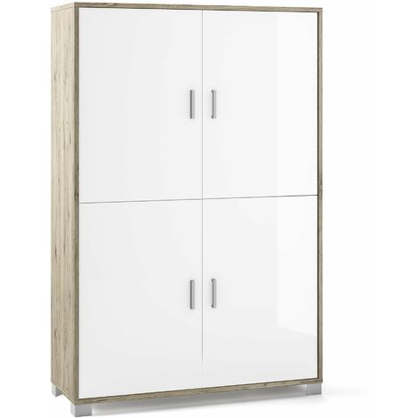 Mobile 4 Ante 107x162x41 cm Rovere Naturale/Bianco Lucido