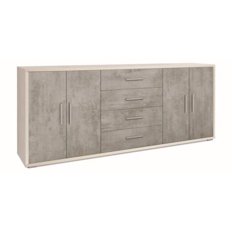 Mobile 4 Ante 4 Cassetti 203L x 41P x h84 – Finitura Bianco Opaco e Cemento – Sarmog