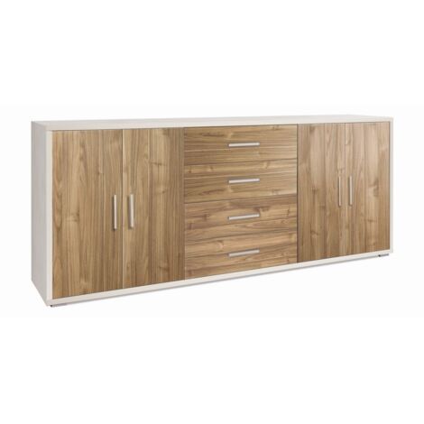 Mobile 4 Ante 4 Cassetti 203L x 41P x h84 – Finitura Bianco Opaco e Legno Noce – Sarmog