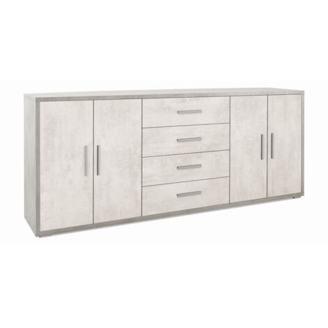 Mobile 4 Ante 4 Cassetti 203L x 41P x h84 – Finitura Cemento e Bianco Opaco – Sarmog