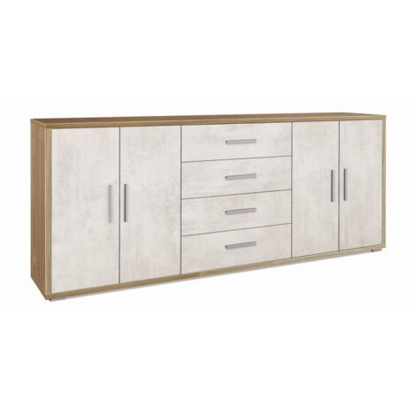 Mobile 4 Ante 4 Cassetti 203L x 41P x h84 – Finitura Legno Noce e Bianco Opaco – Sarmog