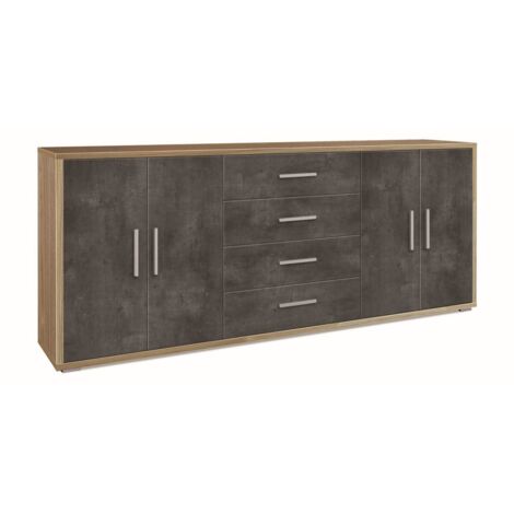Mobile 4 Ante 4 Cassetti 203L x 41P x h84 – Finitura Legno Noce e Nero Opaco – Sarmog