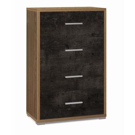 Mobile 4 Cassetti 71L x 41P x h110 – Finitura Legno Noce e Nero Opaco – Sarmog