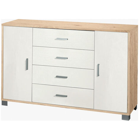 Mobile 4 Cassetti e 2 Ante Colore Rovere e Bianco