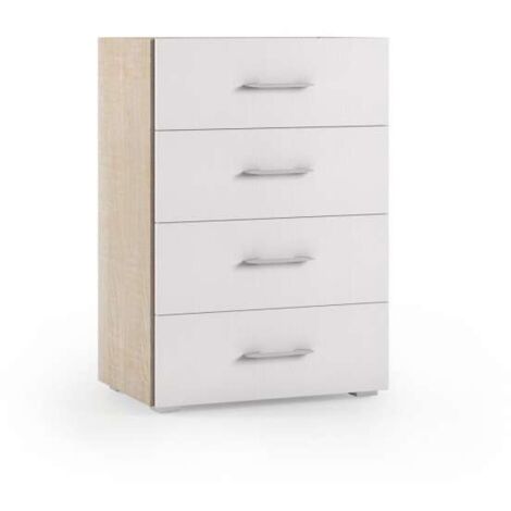 Mobile 4 Cassetti Guide In Metallo E Piano Con Vassoio Contenitore rovere con frontali bianco