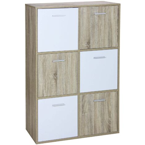 Mobile 6 Ante 77x30x115 cm in Legno Truciolare Bianco e Sonoma