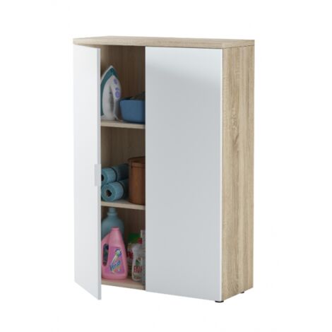 Mobile 80x32,5x119 cm con 2 ante, bianco opaco rovere canadese – Costanza
