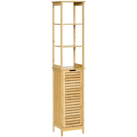 Mobile a Colonna 3 Ripiani 1 Credenza 34x30x173 cm in MDF e Bambù Naturale