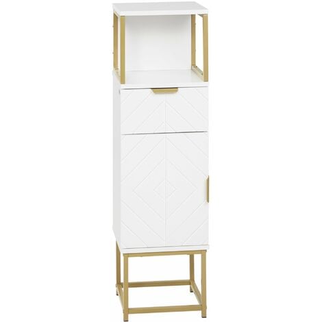 Mobile a Colonna Bagno 30x30x105 cm in Legno e Metallo Bianco