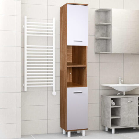 Mobile a Colonna Bianco + Quercia Armadietto Salvaspazio Stretto Bagno Soggiorno