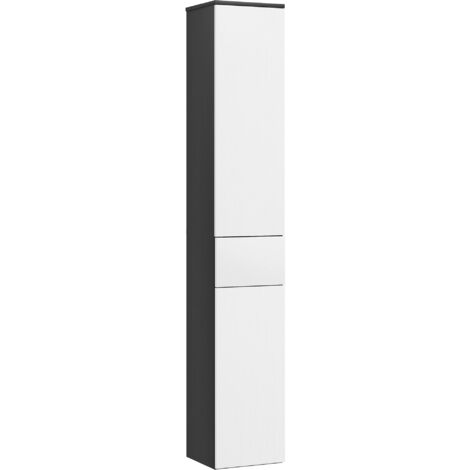 Mobile a Colonna da Bagno Salvaspazio con 2 Armadietti e Cassetto 30x28x180 cm Nero e Bianco