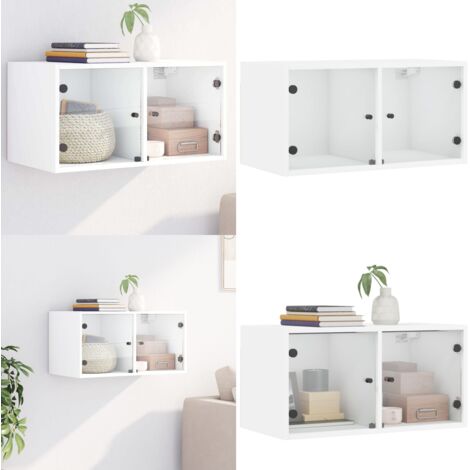 Mobile a Muro con Ante in Vetro Bianco 68,5x37x35 cm - Mobile a muro - Armadio a muro