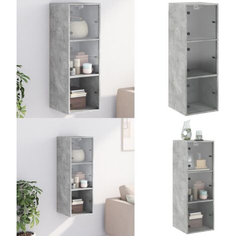 Mobile a Muro con Ante in Vetro Grigio Cemento 35x37x100 cm - Mobile da parete - Armadio a muro