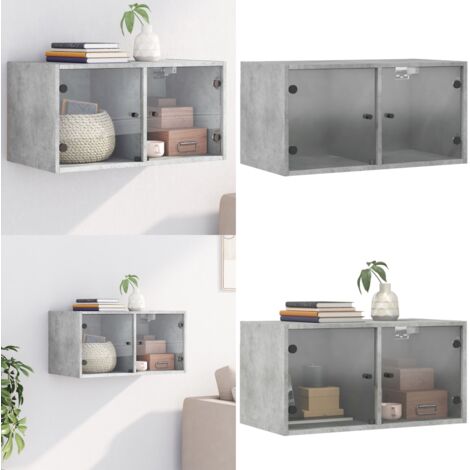 Mobile a Muro con Ante in Vetro Grigio Cemento 68,5x37x35 cm - Mobile da parete - Armadio a muro